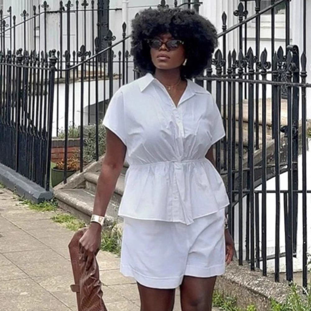 ZARA Fashion Casual Slim Fit Notch Collar Shirt Solid Shorts African 2 Piece Set